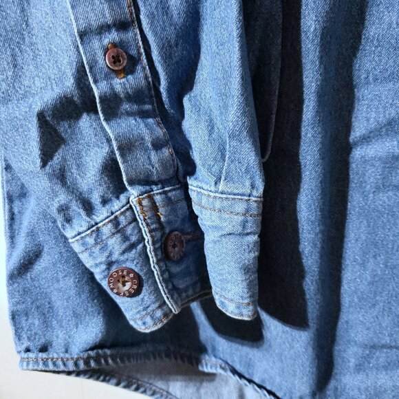 Vintage 90s Moose Creek Mens blue denim Button Down Shirt Cotton size L - Picture 5 of 10
